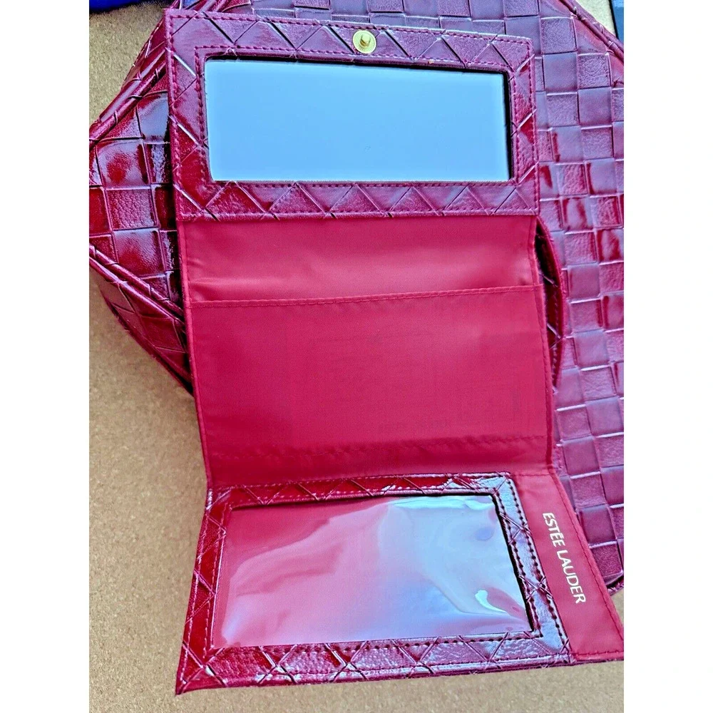 Estee Lauder Red Faux Leather Travel Tote | Quilted Lattice | Dual Handles